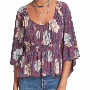 Free People Floral Top with T Strap & Bell Sleeves